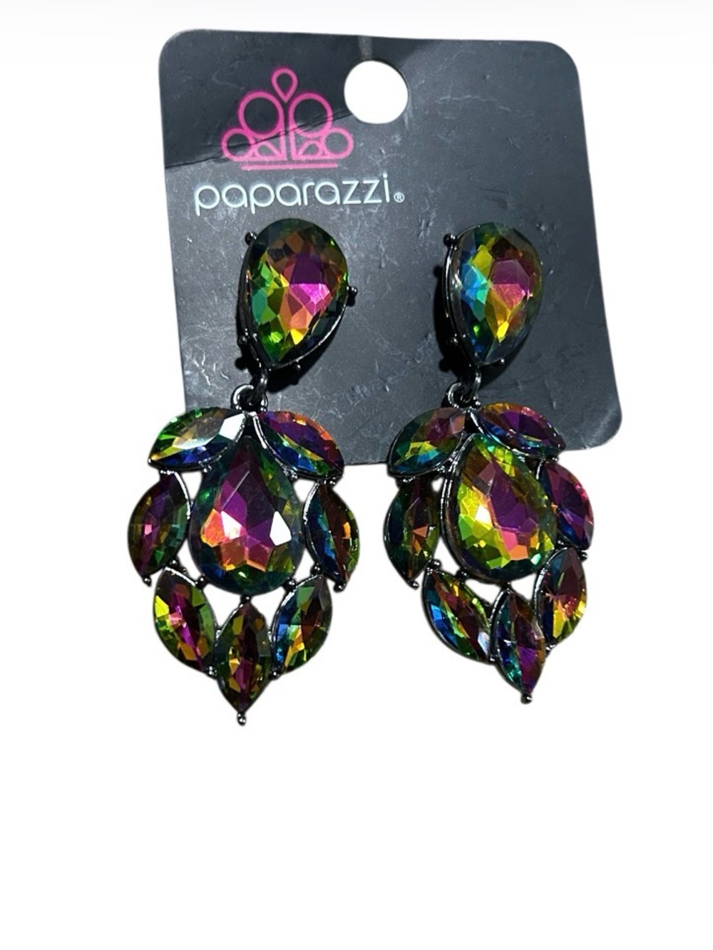 paparazzi Iridescent Teardrop Chandelier Earrings - Pink Green Blue